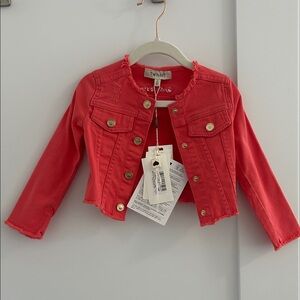 Twin set  Kids Vibrant Coral Jean denim Jacket size 2 new with tags